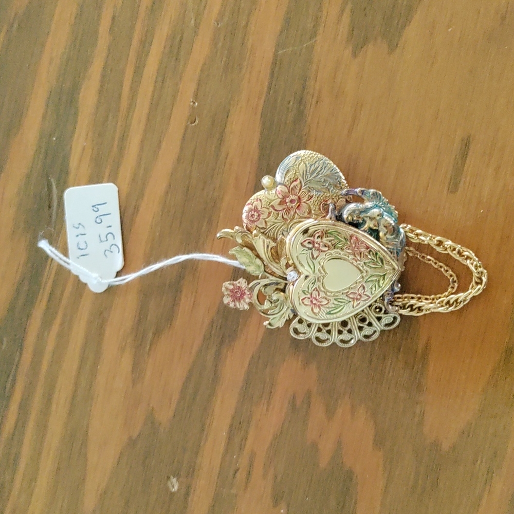 Brass Handmade Heart w Locket Brooch
